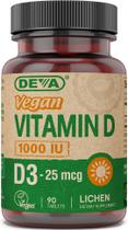 Suplemento de Vitamina D3 Vegana Deva - 1000 UI - 90 Comprimidos Suplemento de Vitamina D3 Vegana Deva - 1000 UI - 90 Comprimidos
