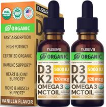 Suplemento de Vitaminas D3 e K2 com Óleo MCT e Ômega 3 (2 Unidades) - 5000 UI - 60ml