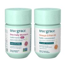 Suplemento diário True Grace One, multivitamínico feminino 40+ e óleo de peixe ômega-3