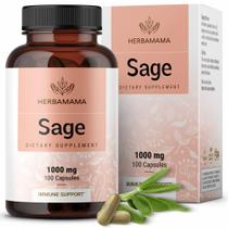 Suplemento HERBAMAMA Sage Leaf 1000 mg 100 cápsulas veganas não transgênicas
