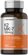 Suplemento Horbäach Vitamina D3 K2 5000IU 100mcg MK-7 180 Cápsulas