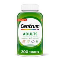 Suplemento Multivitamínico Centrum Adultos, 200 Comprimidos, Vitaminas e Minerais, Sem Glúten, Não Transgênico