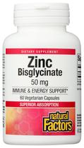 Suplemento Natural Factors Bisglicinato de zinco 50 mg 60 cápsulas
