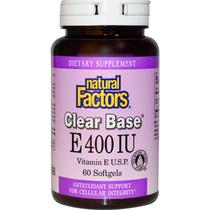 Suplemento Natural Factors Clear Base Vitamina E 400IU 60 cápsulas gelatinosas Suplemento Natural Factors Clear Base Vitamina E 400IU 60 cápsulas gelatinosas