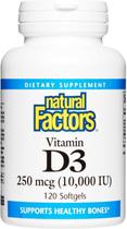 Suplemento Natural Factors Vitamina D3 10000IU 120 cápsulas gelatinosas