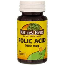 Suplemento Nature's Blend Ácido Fólico 1000mcg 100 comprimidos