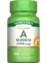 Suplemento Nature's Truth Vitamina A 10000 UI Cápsulas gelatinosas 100ct Suplemento Nature's Truth Vitamina A 10000 UI Cápsulas gelatinosas 100ct