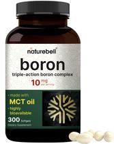 Suplemento NatureBell Boron 10 mg 300 cápsulas gelatinosas com óleo MCT Suplemento NatureBell Boron 10 mg 300 cápsulas gelatinosas com óleo MCT