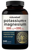 Suplemento NatureBell: Potássio 200mg + Magnésio 200mg - 240 Cápsulas