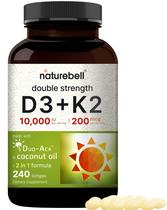 Suplemento NatureBell Vitamina D3 + K2 - 10.000 UI + 200mcg