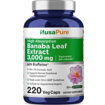 Suplemento Nusa Pure de Extrato de Folha de Banaba - 3000mg - 220 Cápsulas Vegetais