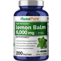 Suplemento Nusa Pure Lemon Balm 6000mg 200 cápsulas veganas