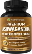 Suplemento NUTRAHERBALS Ashwagandha 1200 mg com pimenta preta 120 cápsulas Suplemento NUTRAHERBALS Ashwagandha 1200 mg com pimenta preta 120 cápsulas