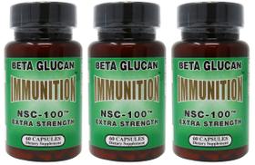 Suplemento nutricional de imunidade científica NSC 100 Extra Strength MG Beta Glucan 10 mg 60 cápsulas (pacote com 3)