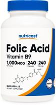 Suplemento Nutricost Ácido Fólico 1000mcg (Vitamina B9) - 240 Cápsulas