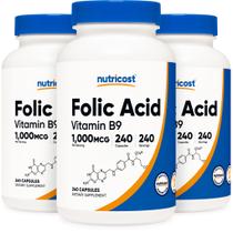 Suplemento Nutricost Ácido Fólico (Vitamina B9) 1000mcg 240 cápsulas