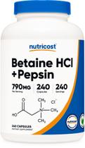 Suplemento Nutricost Betaína HCl + Pepsina 790 mg 240 cápsulas