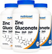 Suplemento Nutricost Gluconato de Zinco 50 mg 240 cápsulas vegetais x3 Suplemento Nutricost Gluconato de Zinco 50 mg 240 cápsulas vegetais x3
