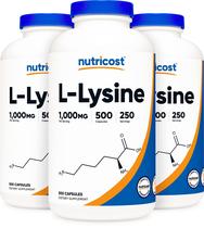 Suplemento Nutricost L-Lisina 500 mg (porção de 1000 mg), 500 cápsulas