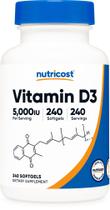 Suplemento Nutricost Vitamina D3 5.000 UI 240 cápsulas gelatinosas