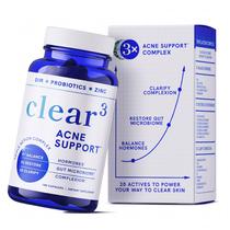 Suplemento para acne SmNutrition Clear-3 com zinco, DIM e probióticos
