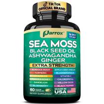 Suplemento Parrox Sea Moss, óleo de semente preta, Ashwagandha 60 cápsulas