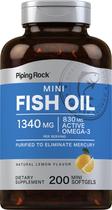 Suplemento Piping Rock Mini Cápsulas Gelatinosas de Óleo de Peixe 1340 mg 200 comprimidos
