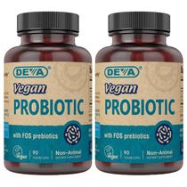 Suplemento probiótico vegano DEVA com prebióticos FOS 90 cápsulas Suplemento probiótico vegano DEVA com prebióticos FOS 90 cápsulas