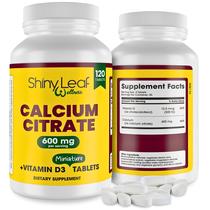Suplemento Shiny Leaf Calcium Minis 600 mg com vitamina D3 120 Ct