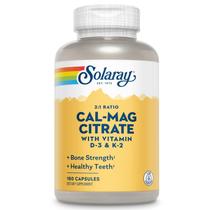 Suplemento Solaray Cal-Mag Citrato 2:1 com D3 e K2 - 180 Cápsulas