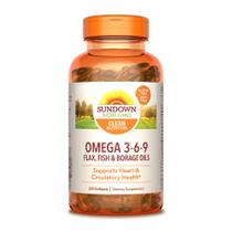 Suplemento Sundown Omega 3 6 9 com óleos de linhaça, peixe e borragem 200 cápsulas gelatinosas