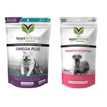 Suplemento VETRISCIENCE Probiotic 120 e Omega Plus 40 para mastigar