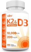 Suplemento VEV Vitamina D3 K2 10.000 UI D3 200mcg K2 300 cápsulas