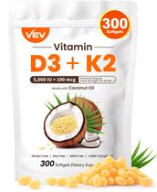 Suplemento VEV Vitamina D3 K2 5000 UI D3 100mcg K2 300 Cápsulas Gelatinosas