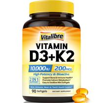 Suplemento Vitalibre Vitamina D3 K2 10000 UI/ 200 mcg Cápsulas Gelatinosas