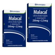 Suplemento Vitaminico Vitamina D3 e Cálcio kit 2 unidades com 30 comprimidos cada Malacal