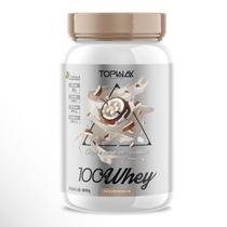 Suplemento whey protein 100% concentrado pote 900g topway sabor Coco e Baunilha com vitamina D e B12
