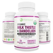 Suplemento Wiseceutical Milk Thistle 2000 mg com raiz de dente-de-leão