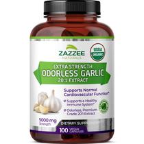 Suplemento Zazzee USDA de alho orgânico inodoro 5000 mg 100 cápsulas