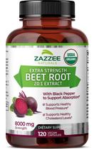 Suplemento Zazzee USDA de raiz de beterraba orgânica 8000mg 120 cápsulas