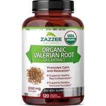 Suplemento Zazzee USDA de raiz de valeriana orgânica 3000 mg 120 cápsulas