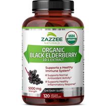 Suplemento Zazzee USDA de sabugueiro preto orgânico 5000 mg 120 cápsulas