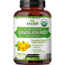 Suplemento Zazzee USDA Organic Dandelion Root 3000 mg 120 cápsulas