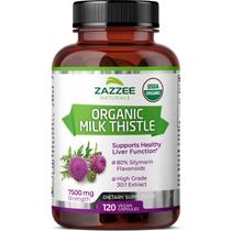 Suplemento Zazzee USDA Organic Milk Thistle 7500mg 120 cápsulas