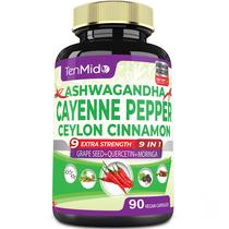 Suplementos de pimenta caiena Tenmido com Ashwagandha 90 cápsulas