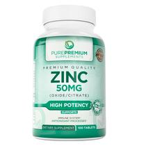 Suplementos de zinco natural PurePremium 50 mg para homens e mulheres 100 comprimidos
