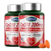 Suplementos LIVEGIS CoQ10 200 mg Cápsulas gelatinosas com óleo MCT de coco Suplementos LIVEGIS CoQ10 200 mg Cápsulas gelatinosas com óleo MCT de coco