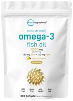 Suplementos: microingredientes, ômega 3, óleo de peixe, 1.000 mg, 300 cápsulas gelatinosas