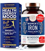 Suplementos Windsor Botanicals Ferro e ácido fólico para mulheres 35 mg Suplementos Windsor Botanicals Ferro e ácido fólico para mulheres 35 mg