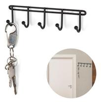 Suporta Cabide Porta Chave Bolsa De Parede 5 Ganchos Aramado Preto